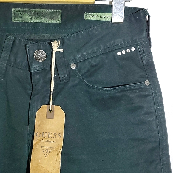 NWT Guess Jeans Lincoln Slim Fit Low Rise Straight Leg Amulet Green Sueded 28x32 - Picture 4 of 14